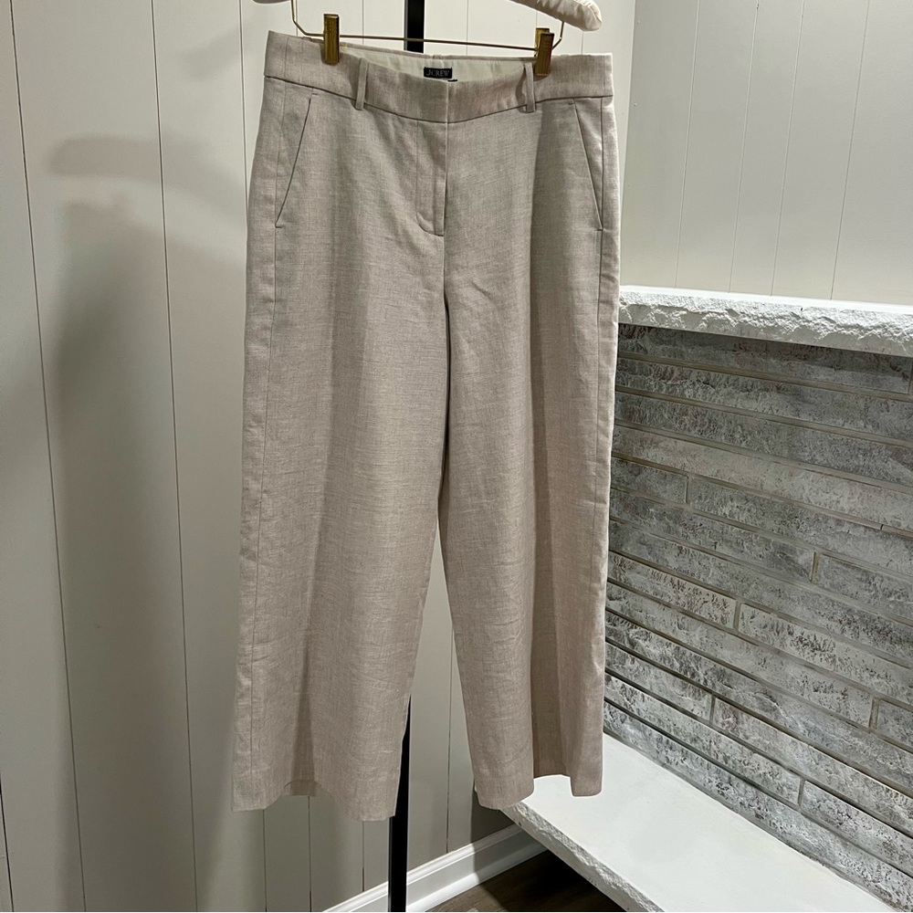 J. Crew Sydney Stretch Linen Blend Natural Beige Wide Leg Crop Pants 6 NWT